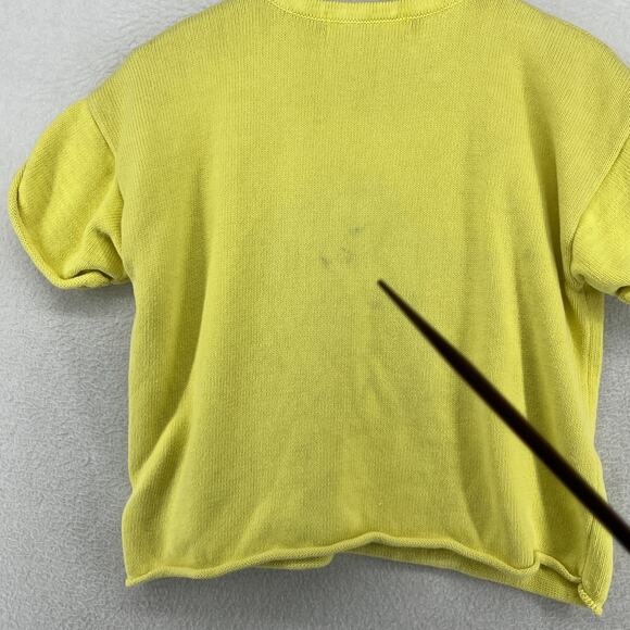 FP BEACH Sweater L FREE PEOPLE Ribbed Boxy Cuff Short Sleeve Cotton Yellow - Picture 13 of 14